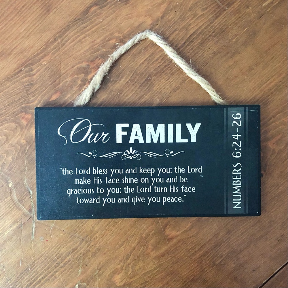 Our Family Inspirational Wall Plaque Christian Scripture Farmhouse- Black